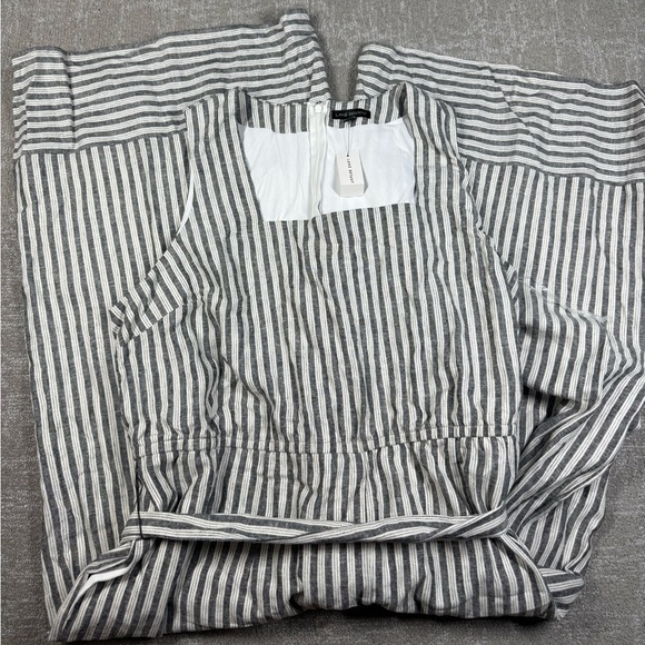 NWT LANE BRYANT Square-Neck Belted Wide Leg Linen Blend Jumpsuit Size 22 Striped - Picture 1 of 7